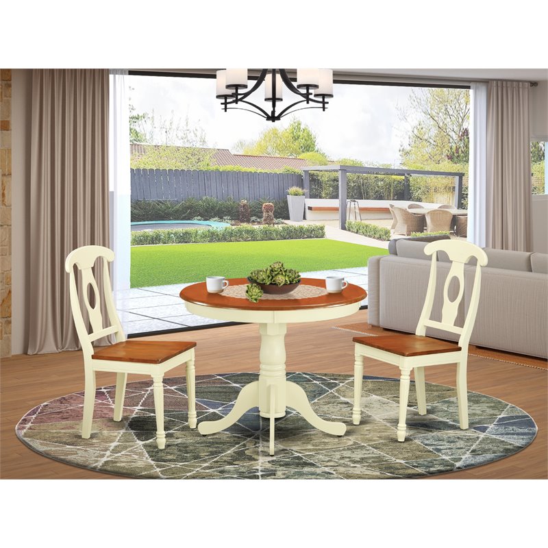 Pemberly Row Antique 3-piece Traditional Wood Dining Set in Cream/Cherry