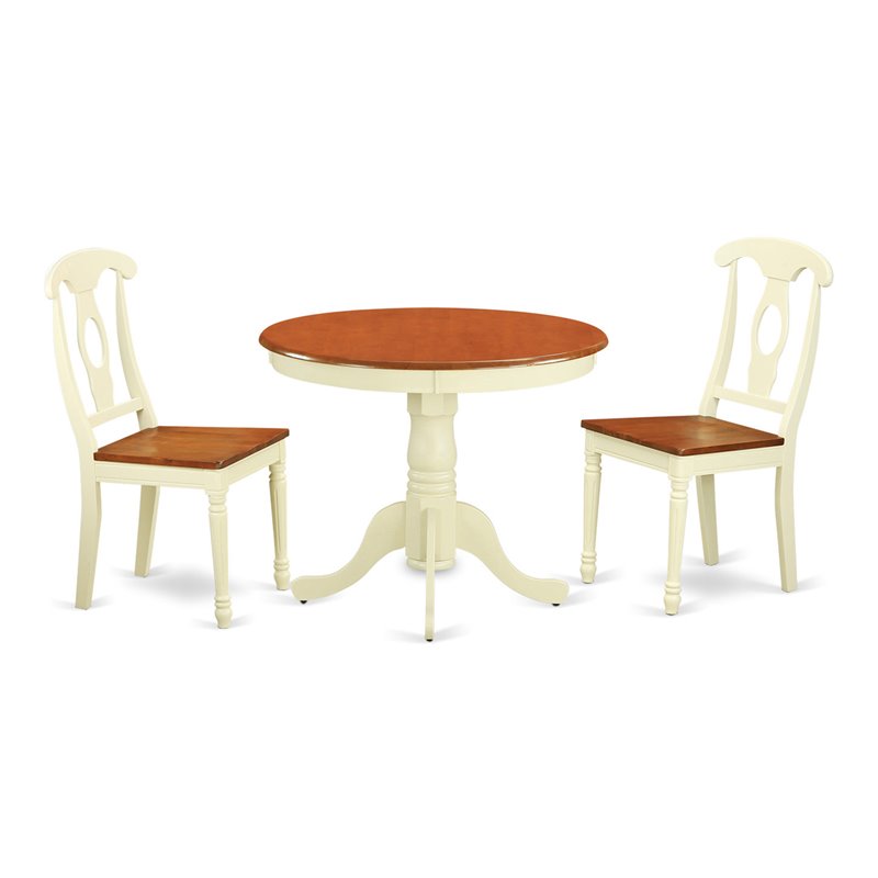 Pemberly Row Antique 3-piece Traditional Wood Dining Set in Cream/Cherry