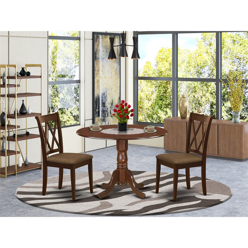 Pemberly Row Wood Dining Set with Linen Fabric Seat in Mahogany
