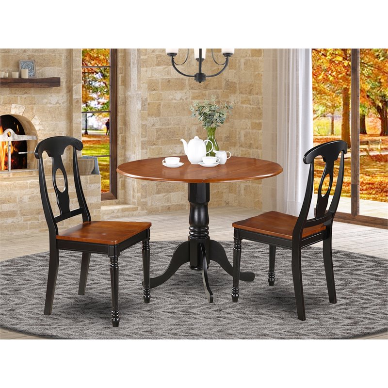 Pemberly Row 3-piece Dining Set with Wood Seat in Black/Cherry