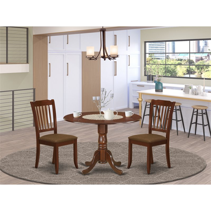 Pemberly Row Traditional Wood Dining Set with Linen Seat in Mahogany