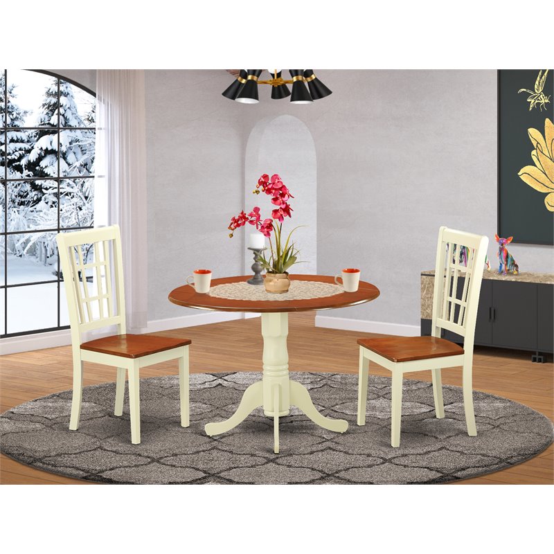 Pemberly Row 3-piece Wood Dining Table Set in Buttermilk/Cherry