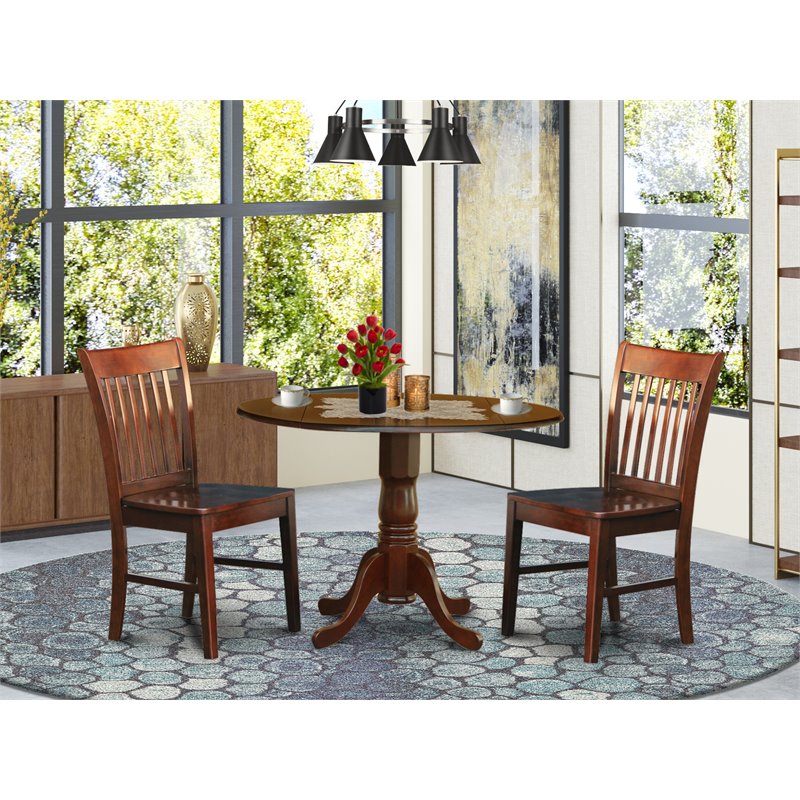 Pemberly Row Traditional 3-piece Wood Dining Table Set in Mahogany