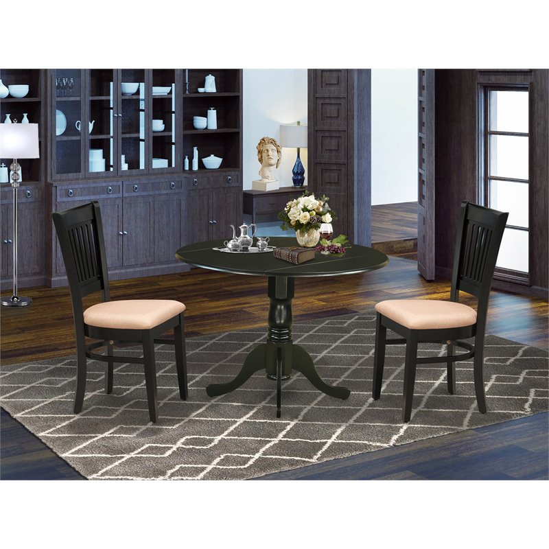 Pemberly Row 3-piece Wood Dining Set with Fabric Seat in Black
