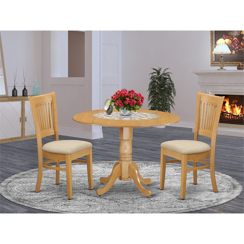 Pemberly Row 3-piece Wood Dining Set with Slat Back Chairs in Oak