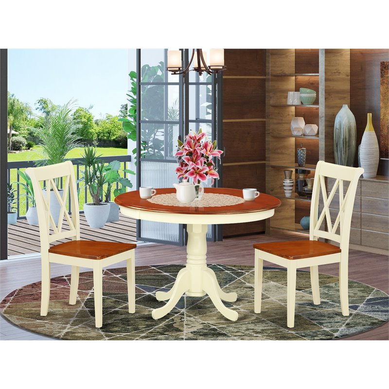 Pemberly Row 3-piece Dining Set with X-Back Chairs in Cherry