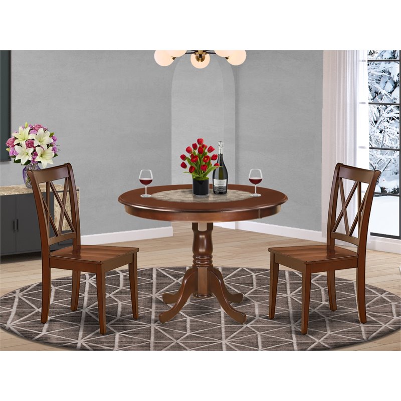 Pemberly Row 3-piece Table and Double X-Back Chairs in Mahogany
