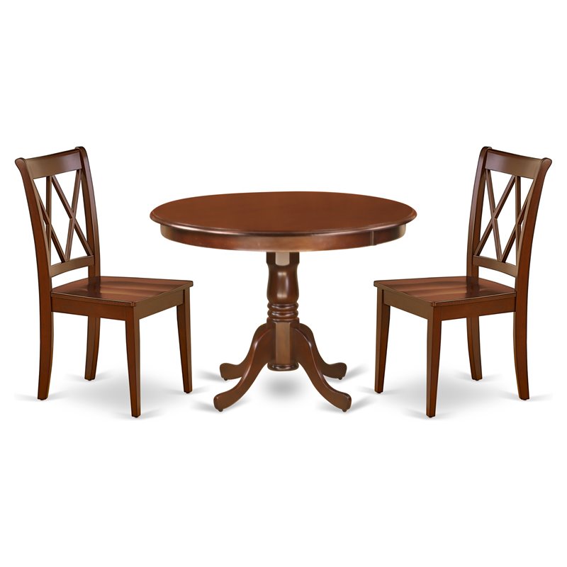 Pemberly Row 3-piece Table and Double X-Back Chairs in Mahogany
