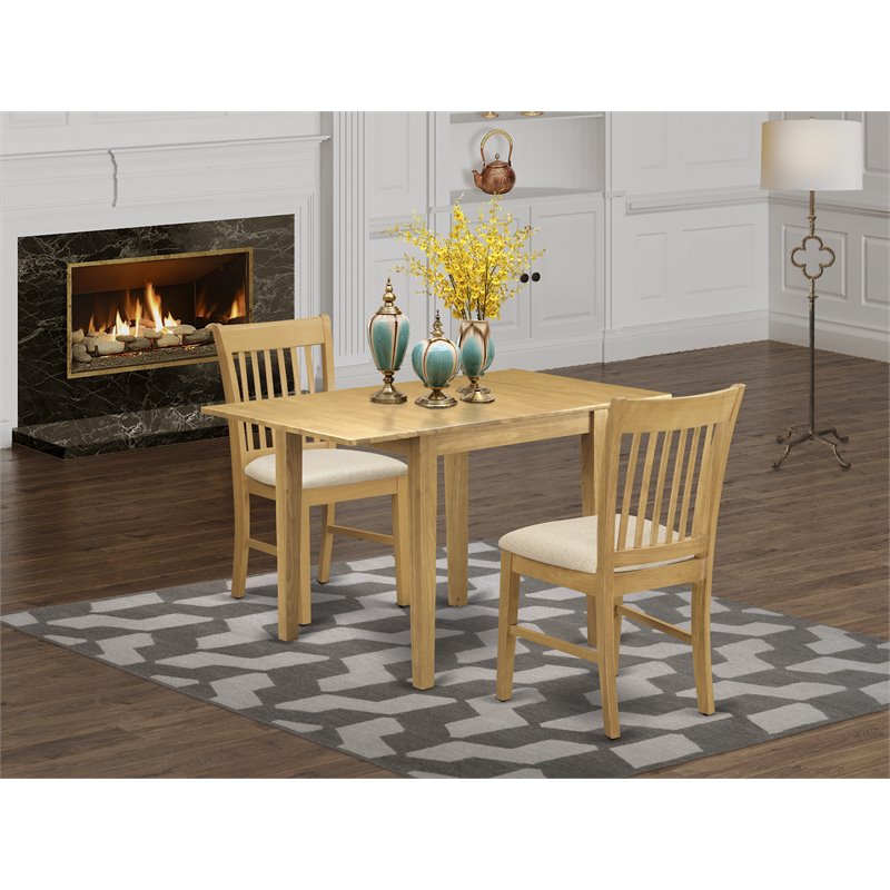 Pemberly Row 3-piece Wood Dining Set with Linen Fabric Seat in Oak
