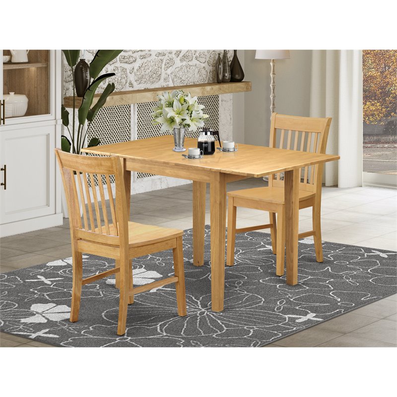 Pemberly Row 3-piece Wood Dining Set with Slat Back Chairs in Oak