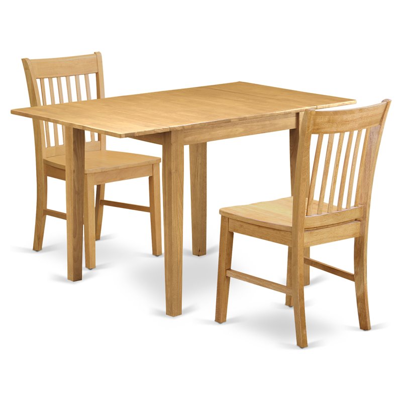 Pemberly Row 3-piece Wood Dining Set with Slat Back Chairs in Oak