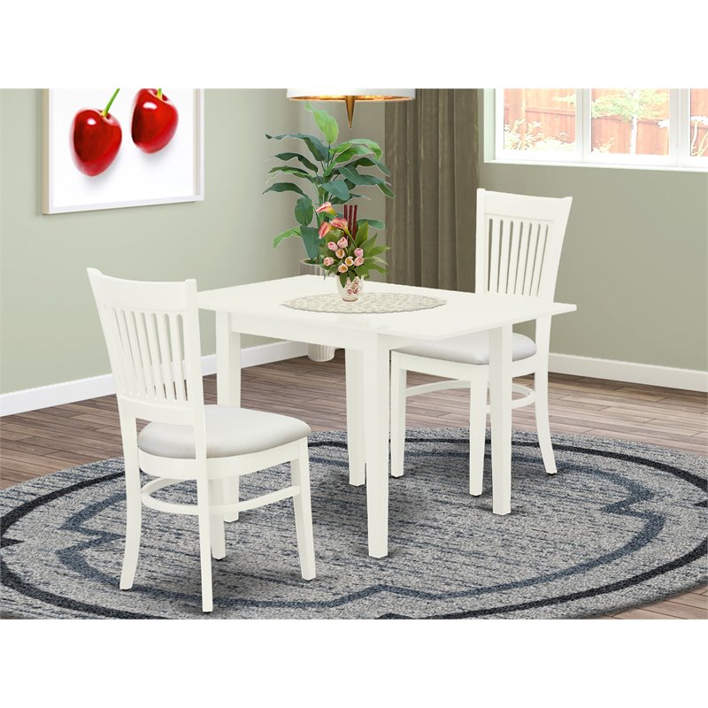 Pemberly Row 3-piece Dining Set with Fabric Seat in Linen White