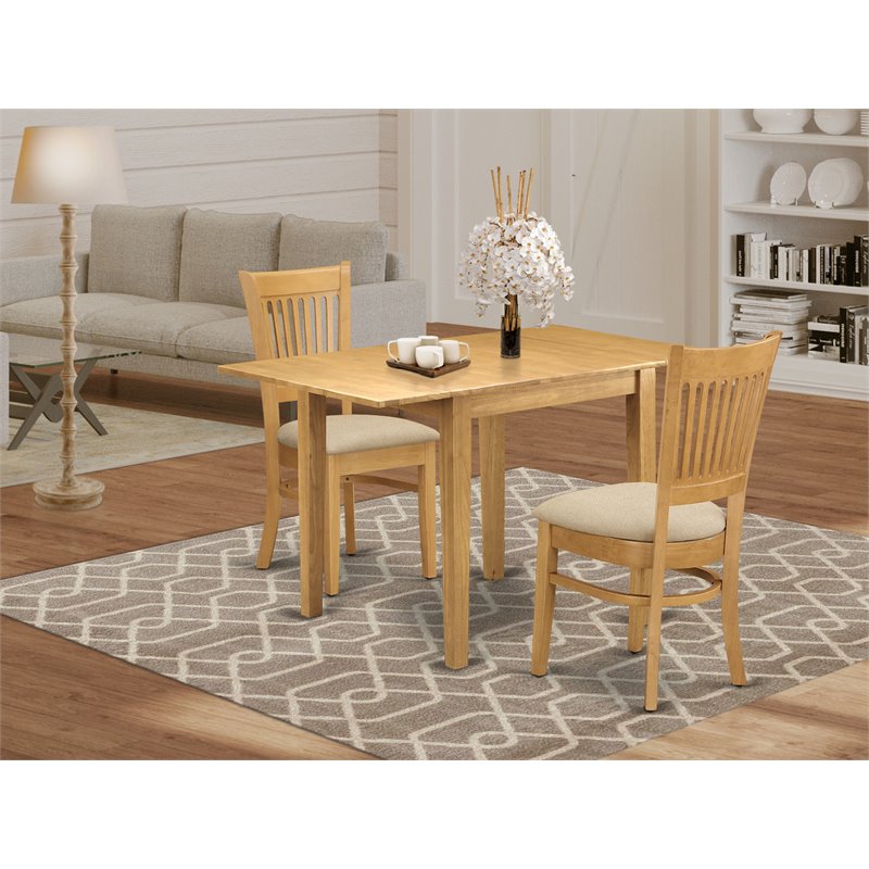Pemberly Row 3-piece Dining Table and Linen Seat Chairs in Oak