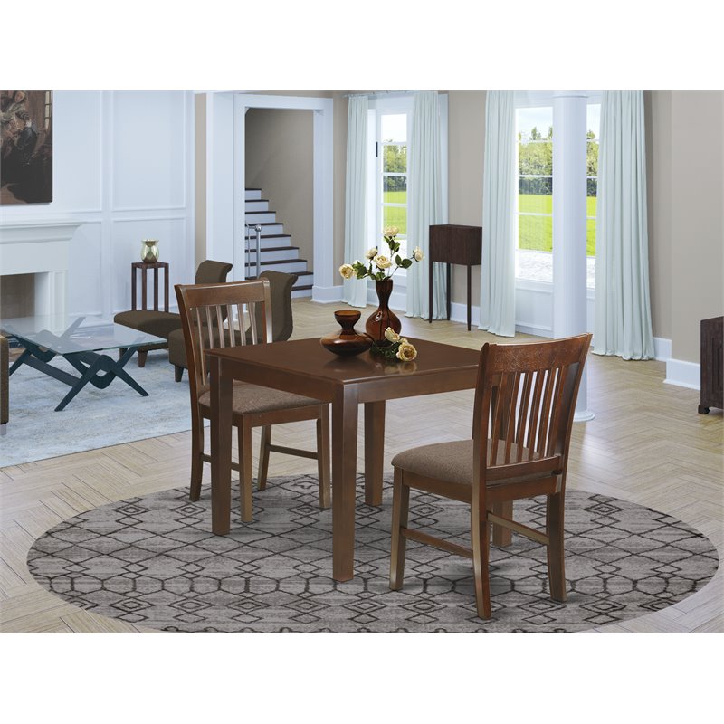 Pemberly Row Traditional 3-piece Wood Kitchen Table Set in Mahogany