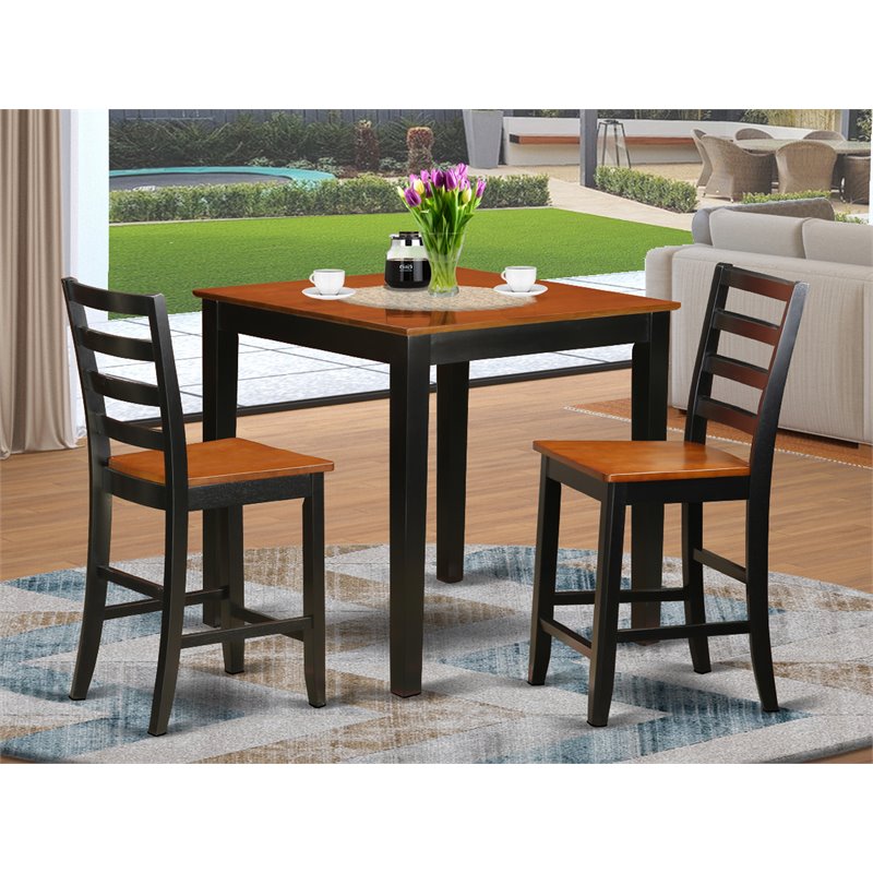 Pemberly Row Pub 3-piece Wood Dining Table Set in Black and Cherry
