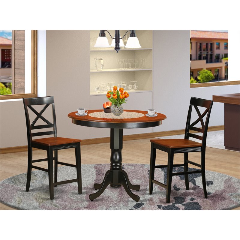 Pemberly Row 3-piece Wood Dining Table Set in Black and Cherry
