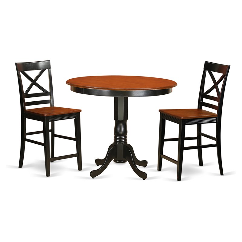 Pemberly Row 3-piece Wood Dining Table Set in Black and Cherry