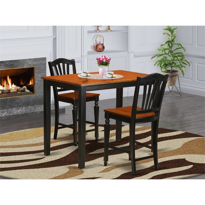 Pemberly Row 3-piece Dining Set with Bar Stools in Black/Cherry