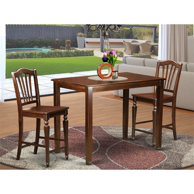 Pemberly Row 3-piece Dining Table and Bar Stools in Mahogany