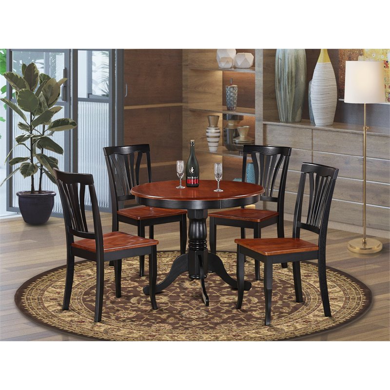 Pemberly Row Antique 5-piece Dining Set with Small Table in Black/Cherry