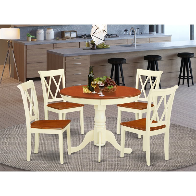 Pemberly Row Antique 5-piece Dining Set with X-Back Chair in Cherry