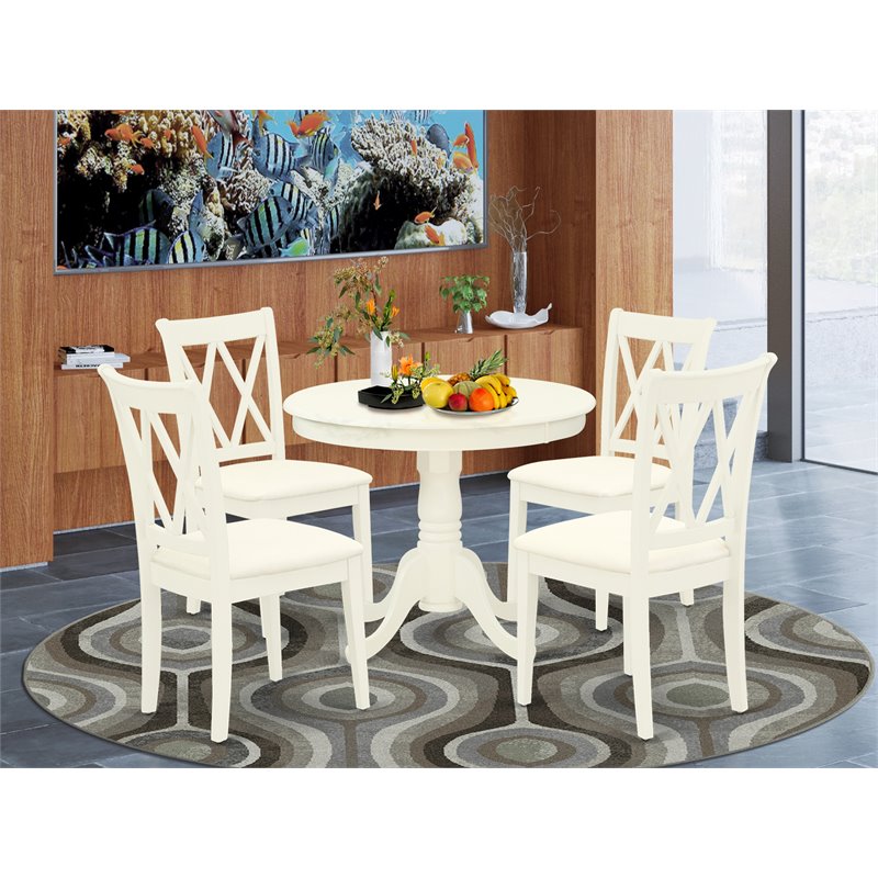 Pemberly Row Antique 5-piece Dining Set with Double X-Back Chairs in White