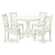 Pemberly Row Antique 5-piece Dining Set with Round Table in Linen White