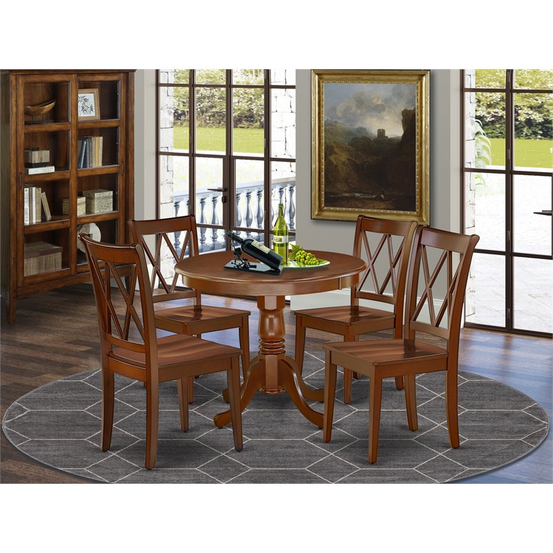 Pemberly Row Antique 5-piece Table and Doublexback Chairs in Mahogany
