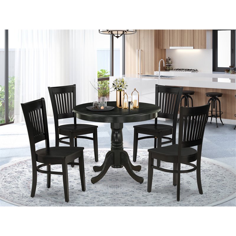 Pemberly Row Antique 5-piece Dining Set with Slatted Chair Back in Black