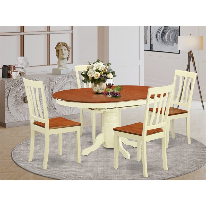 Pemberly Row 5-piece Wood Dining Set in Buttermilk and Cherry