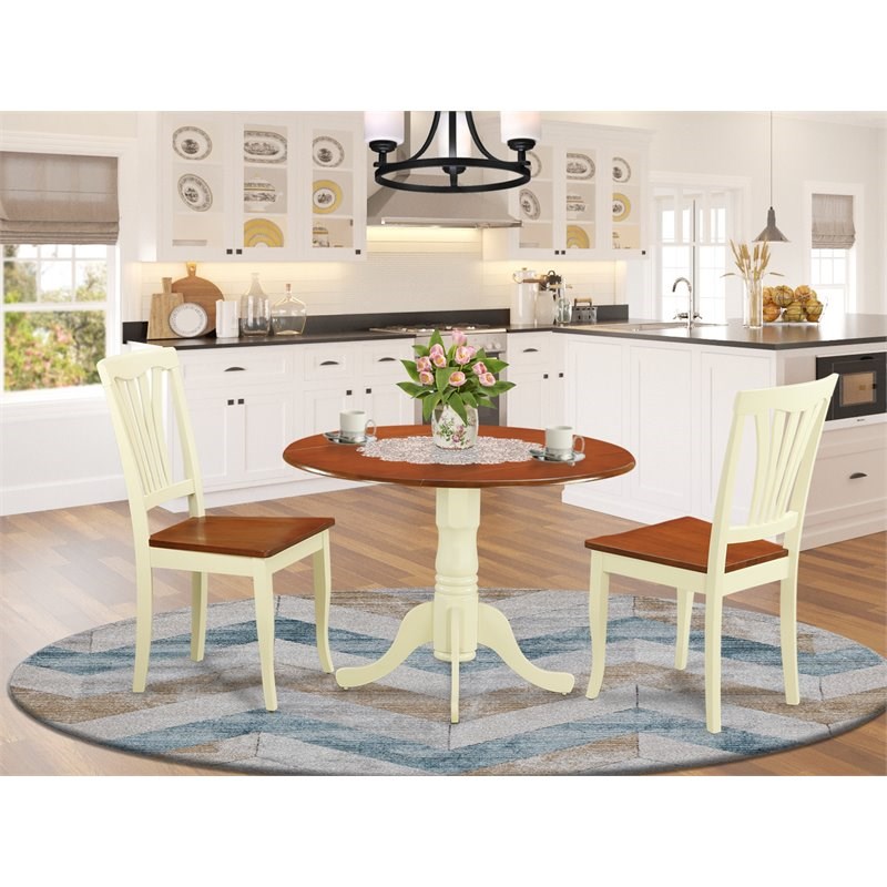 Pemberly Row 3-piece Wood Round Dining Table and Chairs in Cream