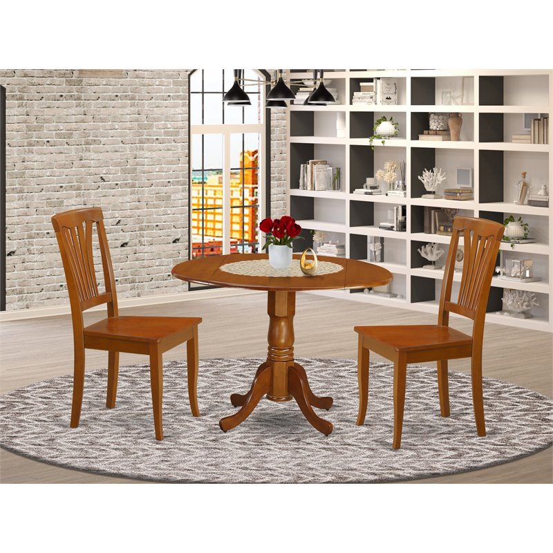 Pemberly Row 3-piece Traditional Wood Dining Set in Saddle Brown