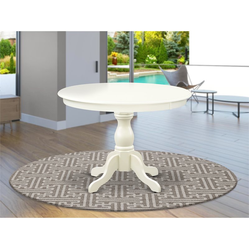 Pemberly Row Wood Dining Table with Pedestal Legs in Linen White