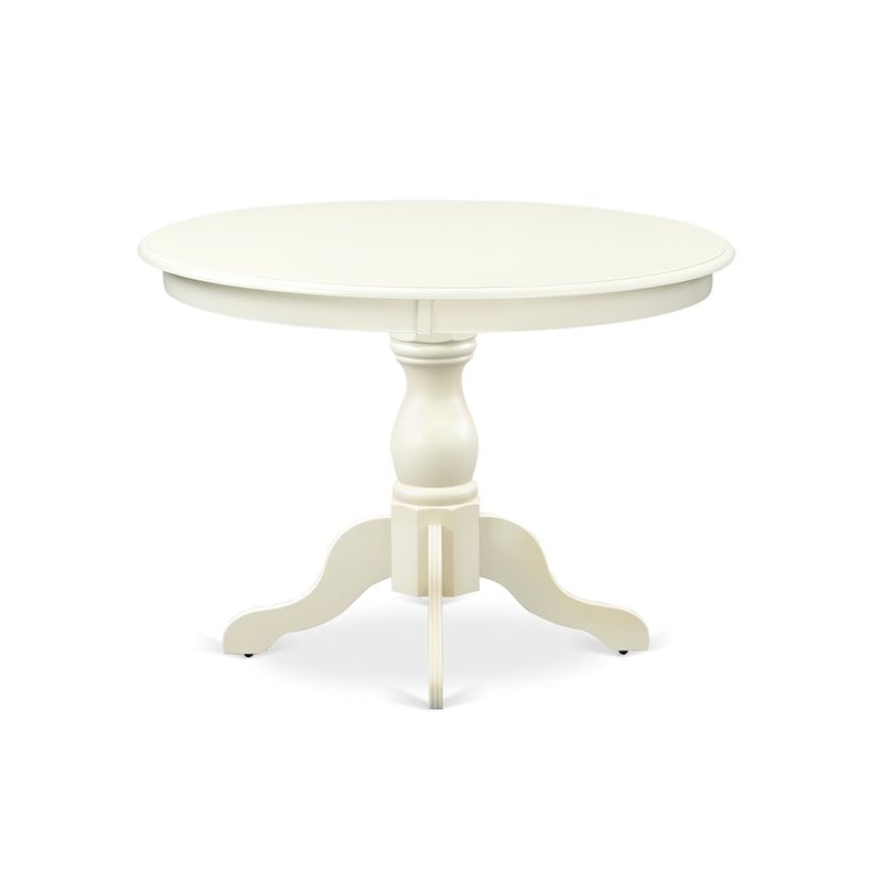 Pemberly Row Wood Dining Table with Pedestal Legs in Linen White