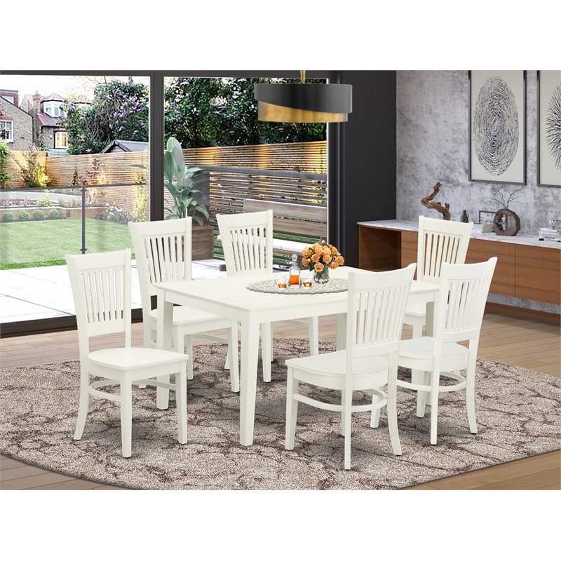 Pemberly Row 7-piece Dining Set with Wood Chairs in Linen White