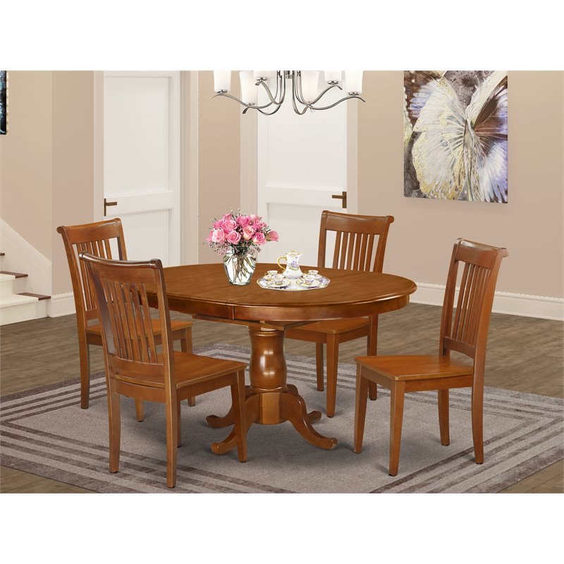Pemberly Row Traditional 5-piece Wood Dining Set in Saddle Brown