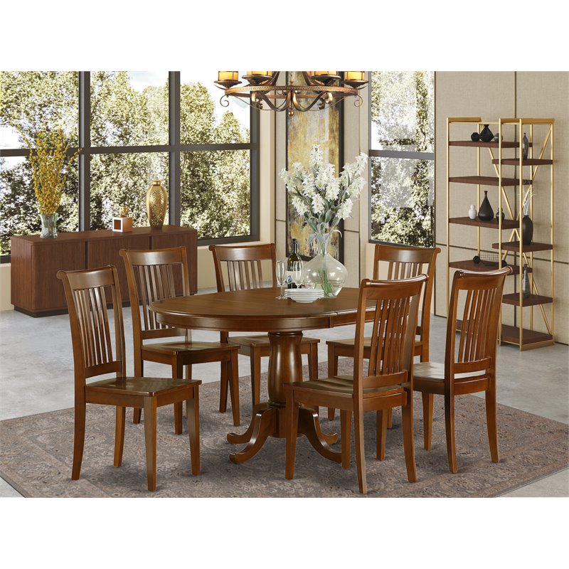 Pemberly Row Traditional 7-piece Wood Dining Set in Saddle Brown