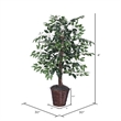 Pemberly Row 4' Artificial Variegated Ficus Bush w/ Rattan Basket in Green/White