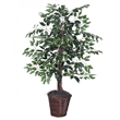 Pemberly Row 4' Artificial Variegated Ficus Bush w/ Rattan Basket in Green/White