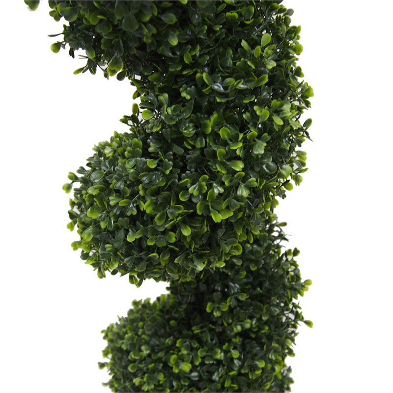 Pemberly Row 4' Plastic Artificial Potted Boxwood Spiral Tree in Green