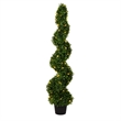 Pemberly Row 4' Plastic Artificial Potted Boxwood Spiral Tree with LED in Green