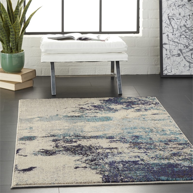 Pemberly Row 3'x5' Blue and White Fabric Modern Area Rug (3'x5')