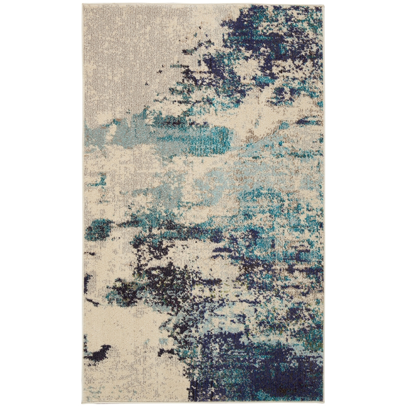 Pemberly Row 3'x5' Blue and White Fabric Modern Area Rug (3'x5')
