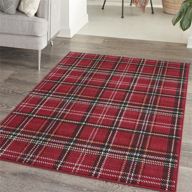 Pemberly Row Contemporary 2'x4' Red Rustic Indoor Polypropylene Rug