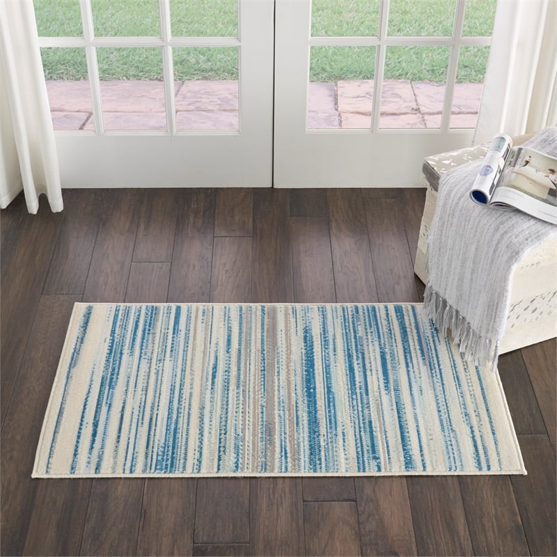 Pemberly Row Modern / Contemporary 2'x4' Blue Fabric Indoor Area Rug
