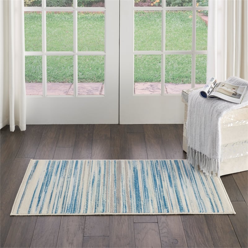 Pemberly Row Modern / Contemporary 2'x4' Blue Fabric Indoor Area Rug