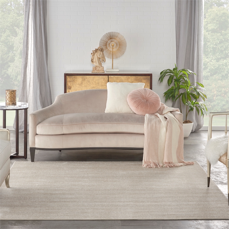 Pemberly Row Contemporary 5' Square Ivory Beige Indoor/Outdoor Rug