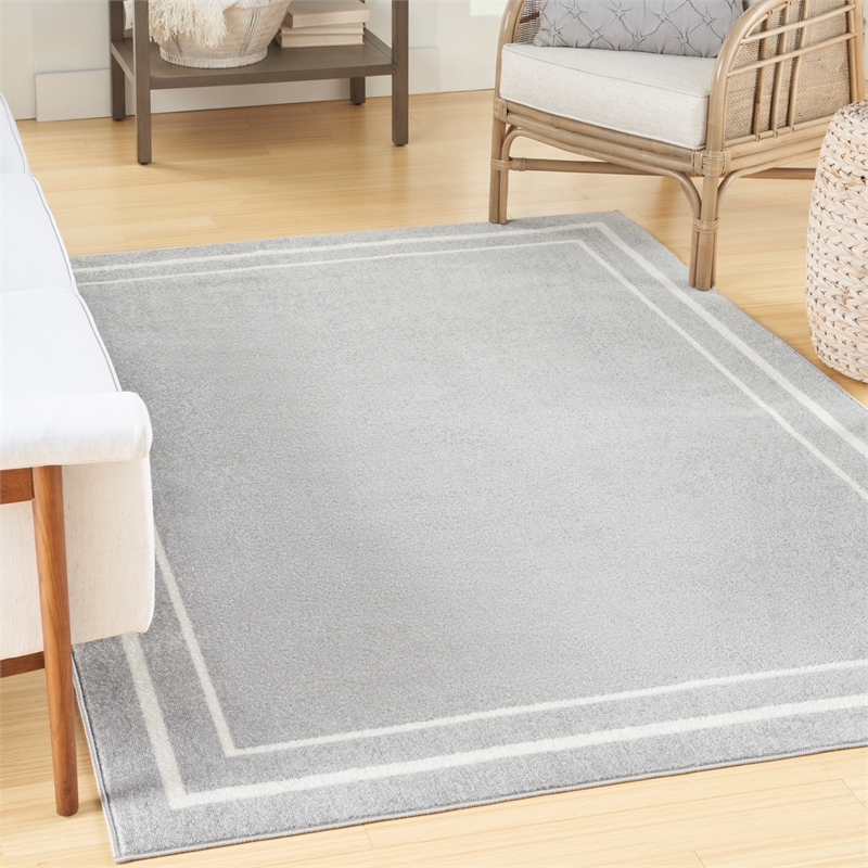 Pemberly Row Modern / Contemporary 5'x7' Grey/Ivory Plush Rug