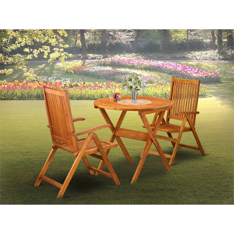 Pemberly Row Folding Table and 2 Folding Camping Chairs - Natural Oil Finish