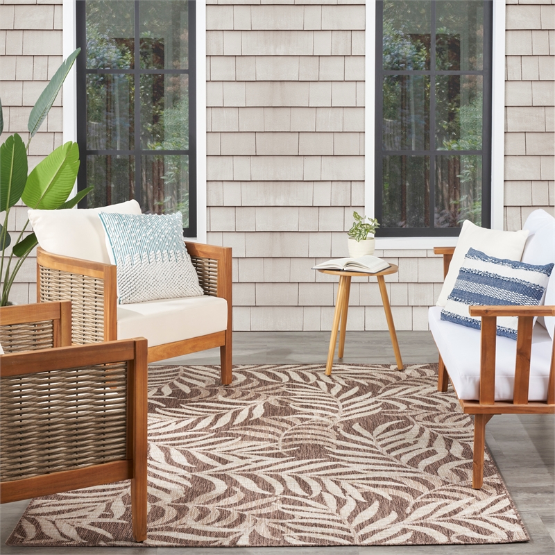 Pemberly Row Contemporary Home Garden Oasis 9'x12' Mocha Area Rug
